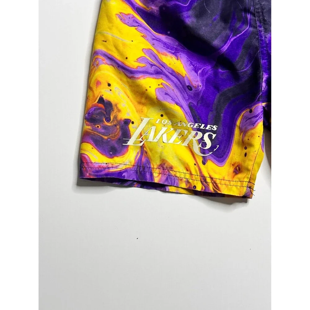 NBA Los Angeles Lakers Boys Shorts Marble Print Purple Yellow 9-10yrs 140cm